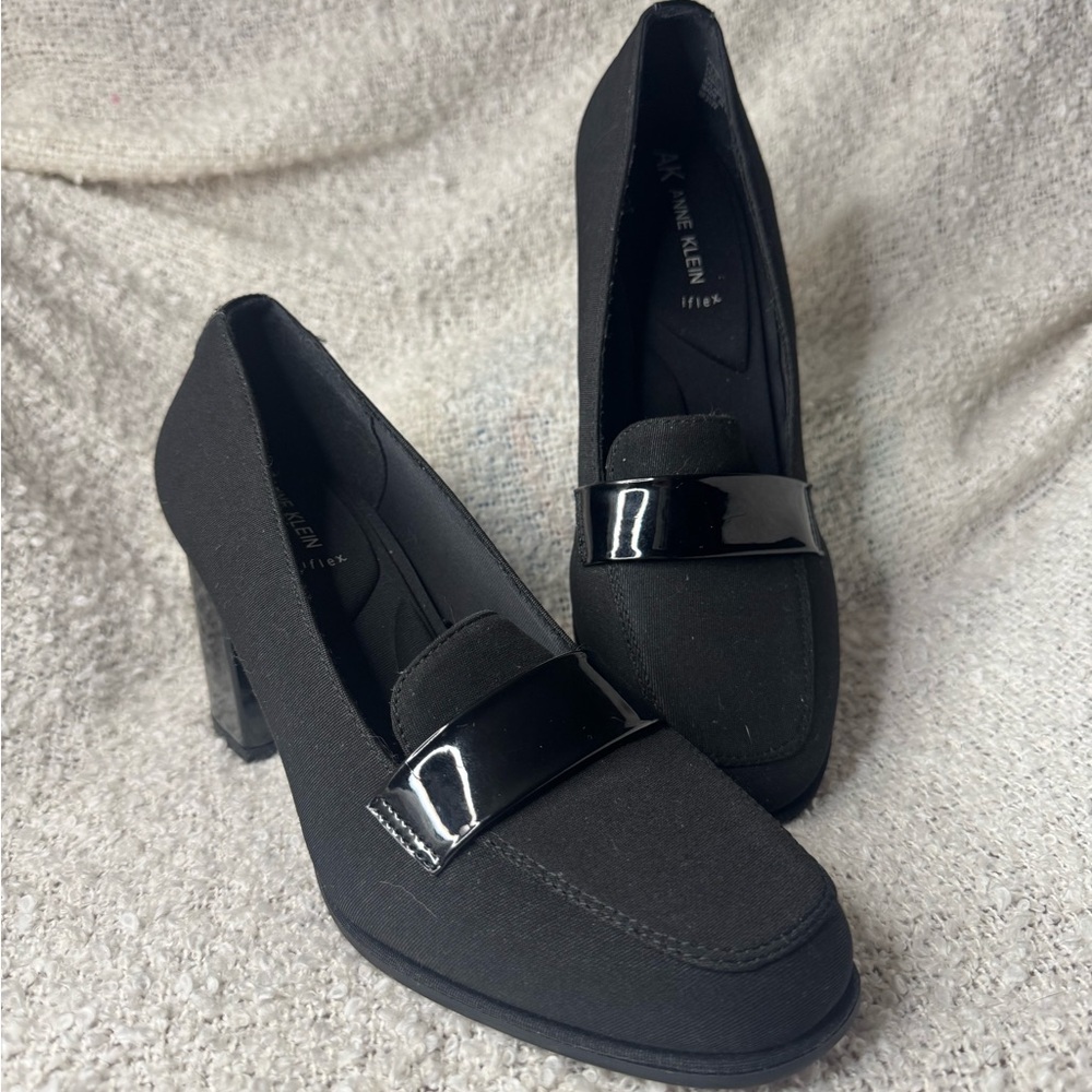 Anne Klein Black Patent Loafer Heels